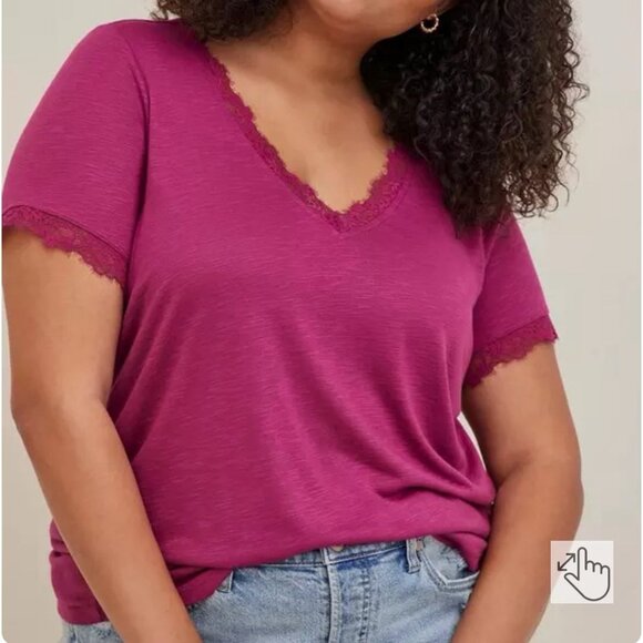 Torrid Tops - Torrid Size 3 Purple Classic Fit Lace Trim V-Neck Tee